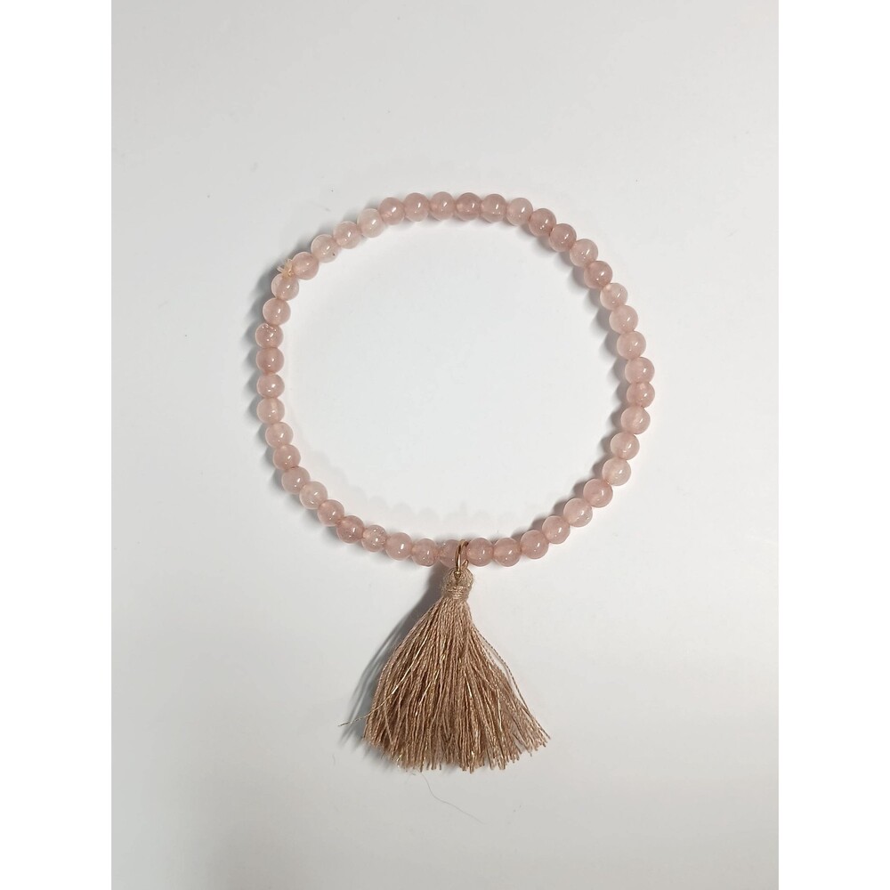 Rose Quartz Beaded Stretch Bracelet with Tassel